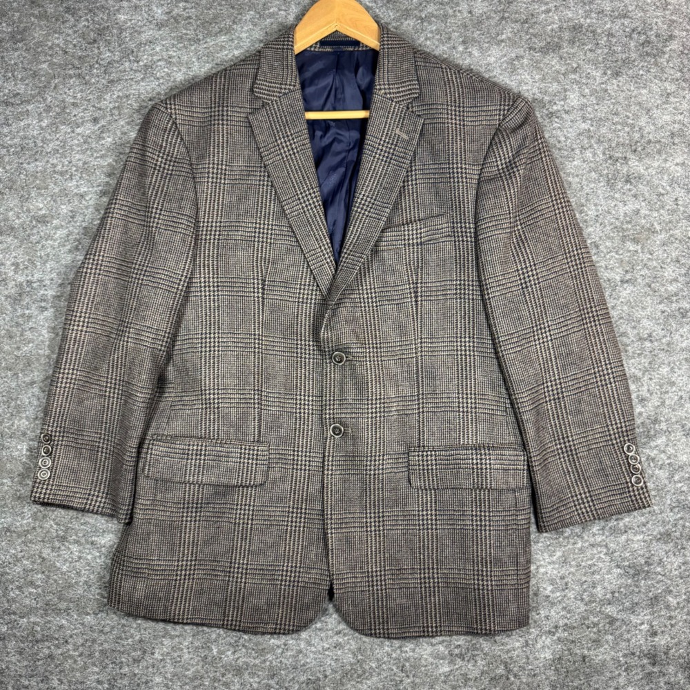 Jos. A. Bank 1905 Tailored Fit Blazer Jacket Mens 40S Brown Glen Plaid Wool